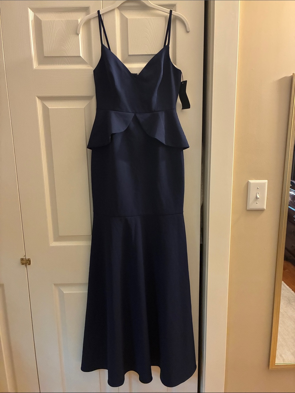 BCBG Maxazria Sleeveless Navy Peplum Mermaid Dress
